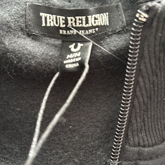 True Religion MWT hoodie jet black medium logo trim track jacket - Picture 6 of 6